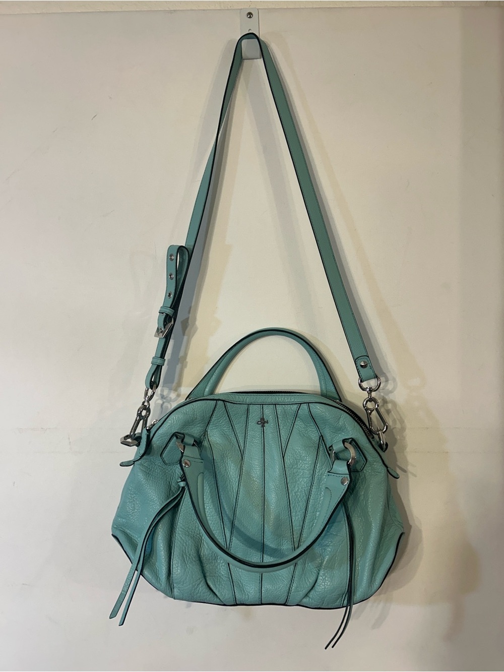 Oryany Trina Blue Turquoise Italian Leather Satchel Crossbody Bag - Picture 6 of 8
